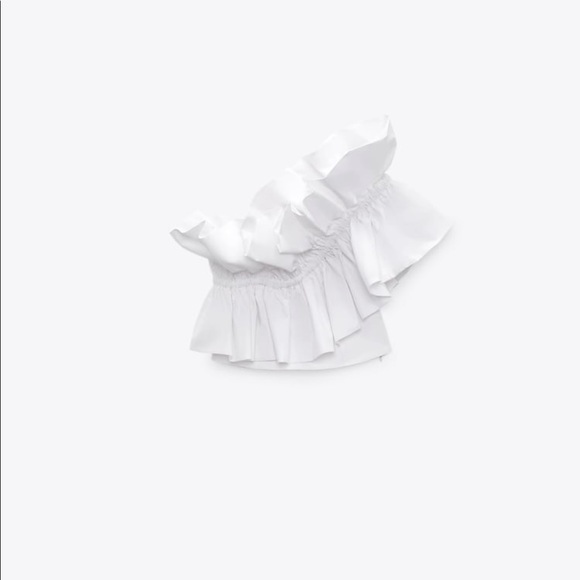 Rare! Zara Blogger White Cotton Poplin Ruffle One Shoulder Bustier Top S - Picture 3 of 11